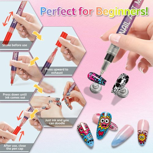 12 Colors Nail Art Pens Set,Premium Waterproof Nail Pens for Pail Art Painting Nails, Quick-Dry Nail Pens for Detailed Nail Design & Creative Manicures