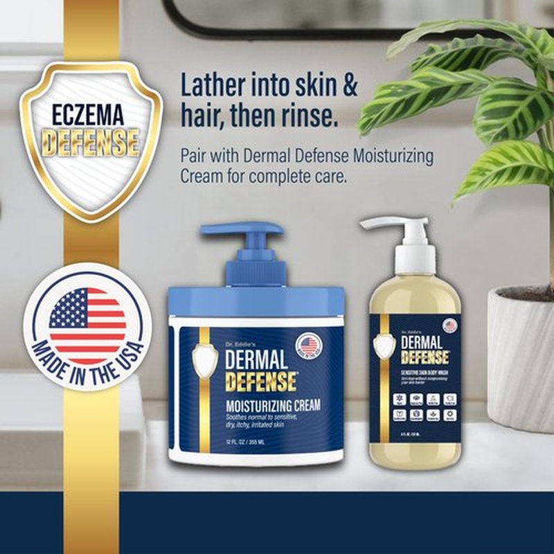 Dr. Eddie's Dermal Defense Sensitive Skin Body Wash - Unscented Body Soap, Hydrating Eczema Bodywash & Shampoo for Women & Men, Gentle Dry Itchy Skin Relief for Adults, Natural Ingredients - 8 fl oz