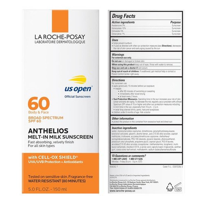 La Roche-Posay Anthelios Melt-In Milk Sunscreen SPF 60 - Lightweight, Oil-Free, Fast-Absorbing Protection for Face & Body