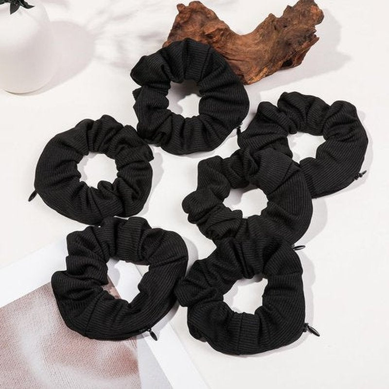 Pocket Scrunchies Holder Secret Hidden Compartment Items Velvet Hair Scrunchies Storage with Zipper Pocket for Women