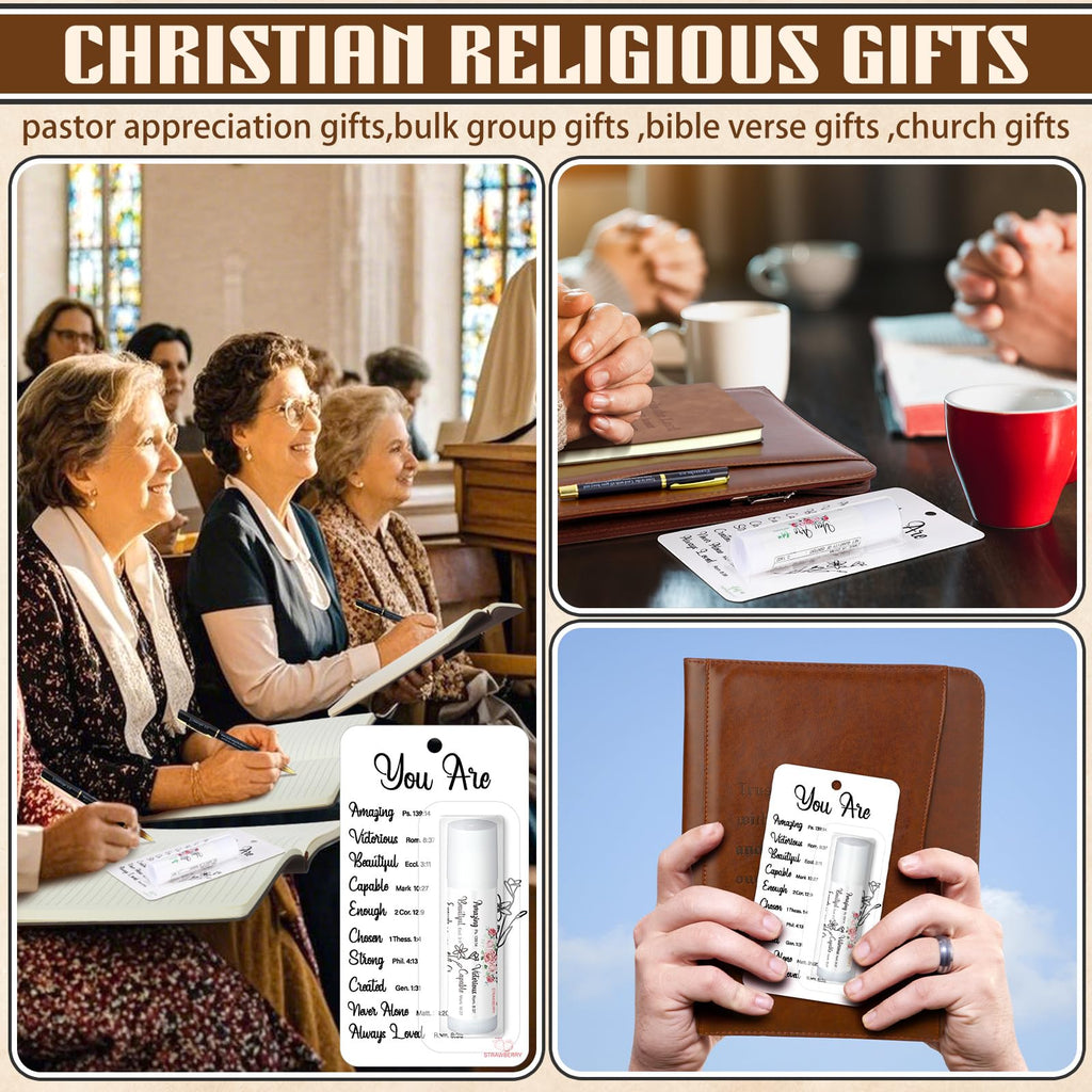 Sacubee 15 Pack Christian Gifts Bulk for Women Men Religious Lip Balms Bulk Church Party Favors Christmas Party Gifts Stocking Stuffers Bible Verse Study Supplies for Employee Staff Coworkers