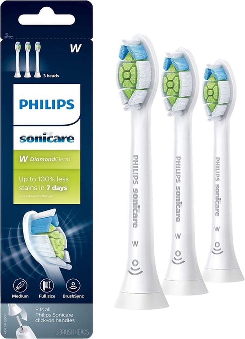 Philips Sonicare W DiamondClean - Replacement Electric Toothbrush Heads, White, 3-Pack HX6063/65