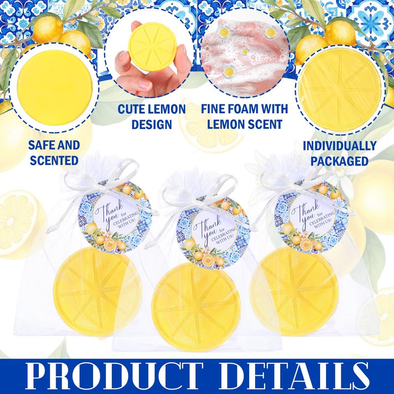 Leelosp 25 Sets Lemon Soap Party Favors Lemon Slices Shaped Soap with Greeting Tags and Bags Thank You for Celebrating with Us Guests Gifts for Wedding Bridal Party Baby Shower Baby Shower Favors