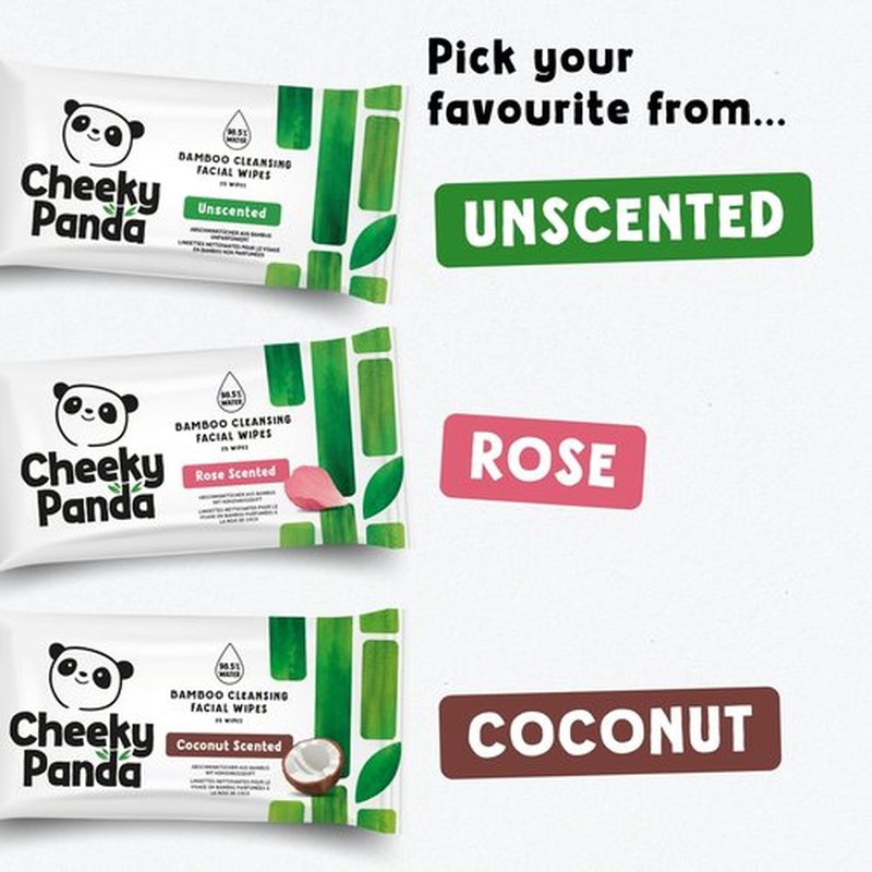 The Cheeky Panda Face Cleanser Makeup Remover Wipes Coconut Scented | 6 Packs of 25 Face Wipes | 99% Purified Water Wipes | Plant Based & Vegan Wet Wipes | Sustainable Alternative