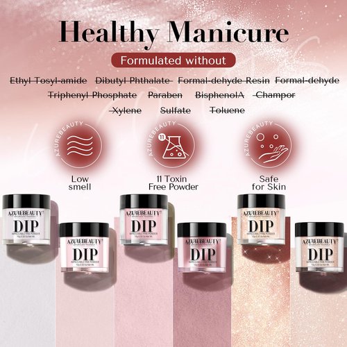 AZUREBEAUTY Dip Powder Nail Set, 6 Colors Nude Pink Glitter Cat Eye Natural Dipping Powder Starter All Season Kit, French Nail Art Manicure DIY Salon, No Need Nail Lamp Cured