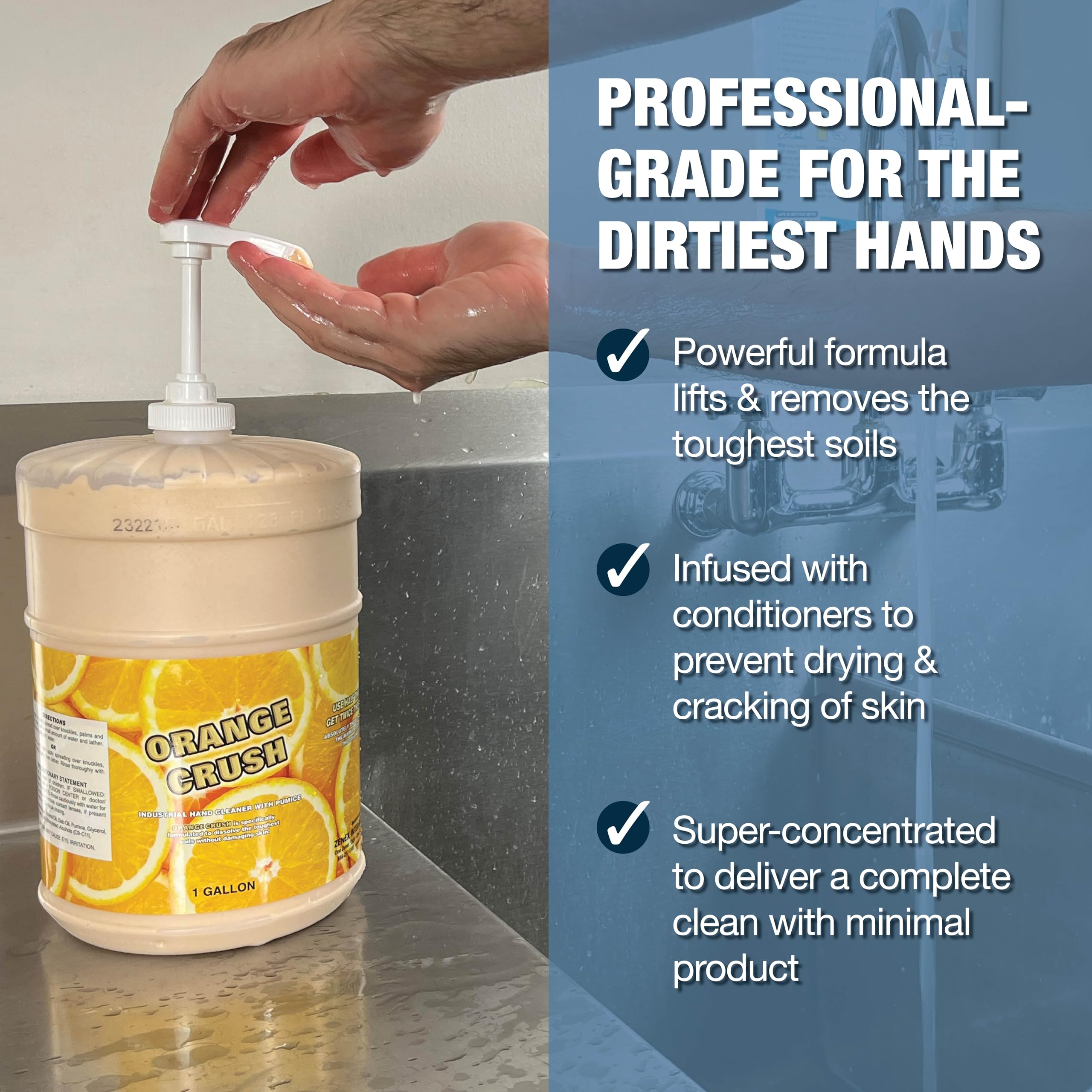 Zenex Orange Crush Hand Soap with Pumice and Skin Conditioners - Industrial Hand Cleaner | Citrus Crème Scent | Dissolve Tough Soils | Does Not Dry Out Skin | 1 Gallon (1-Pack)
