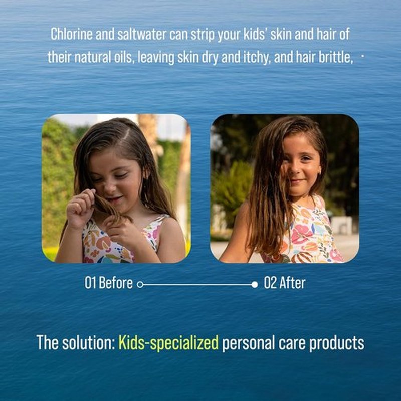TRIHARD Kids 3-in-1 Shampoo, Conditioner & Body Wash - Chlorine Protection for Sensitive Skin & Hair