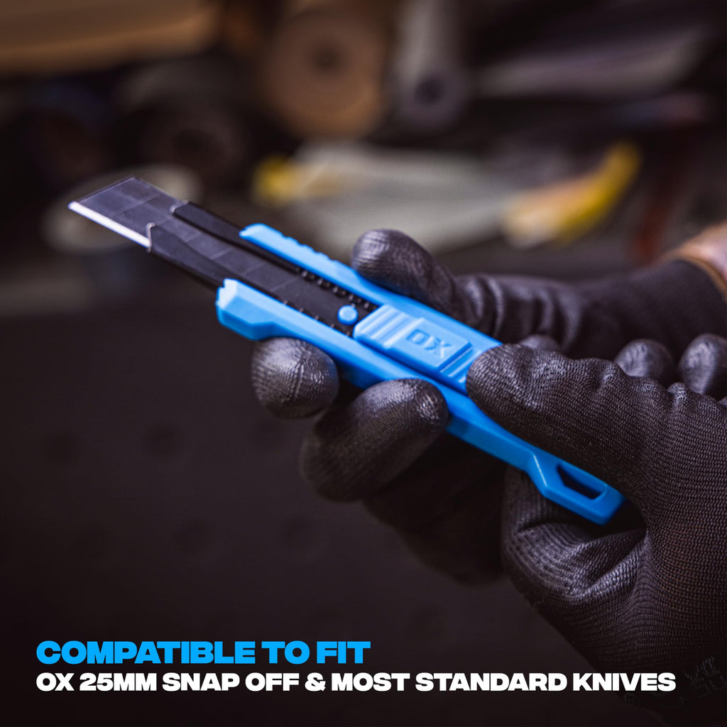 OX Pro 25mm Snap-Off Utility Blades SK5 Steel, 10 Pack - Heavy-Duty Box Cutter Refill with 7 Segments for Clean Cuts