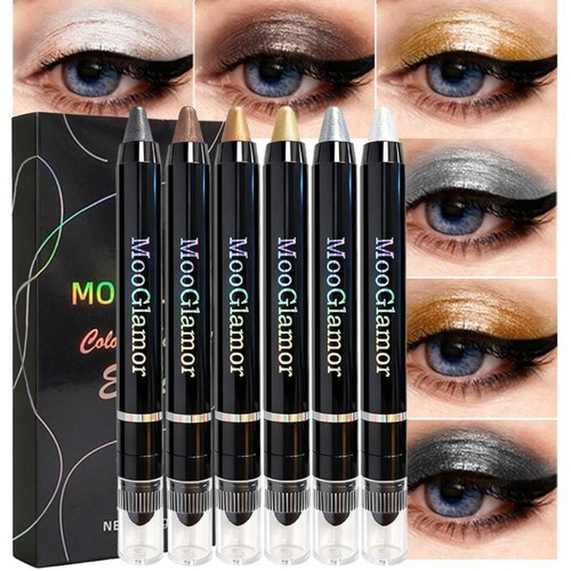 MooGlamor 6 Pcs Eyeshadow Stick Shimmer Eye Shadow Set with Retractable and Blendable Eye Shadow Stick for Long-Lasting Colorful Eye Makeup