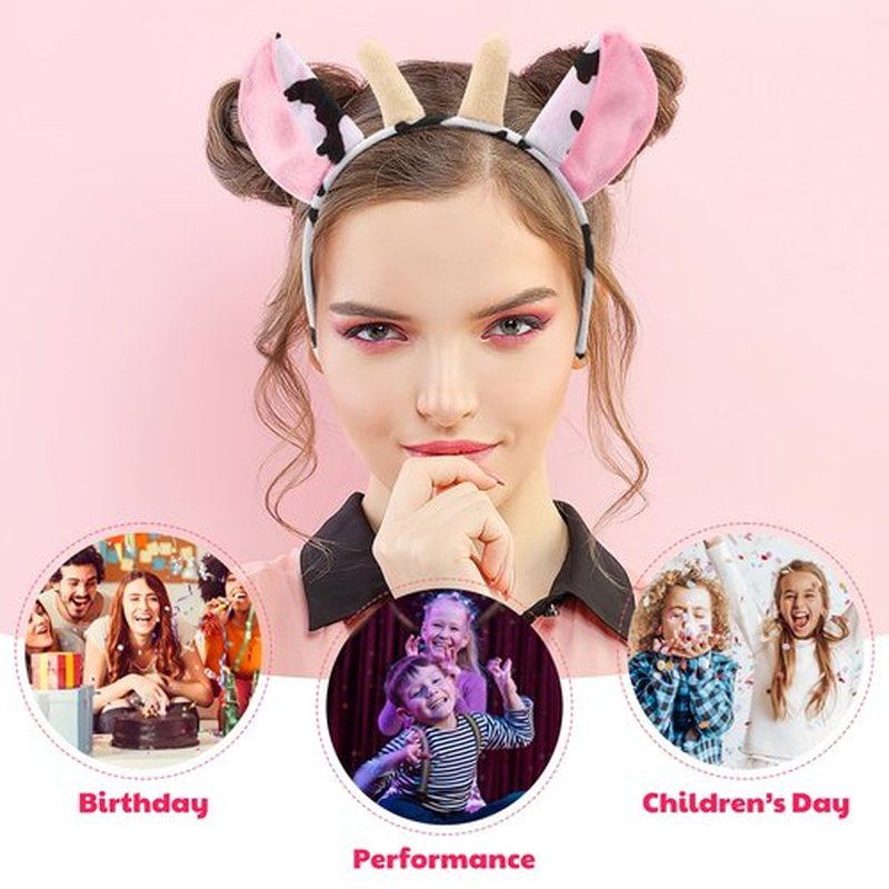Plush Farm Animal Headband Set: 6 Milk Cow Ear Hairbands, Cosplay Costume Accessories, Party Headdress for Adults and Kids