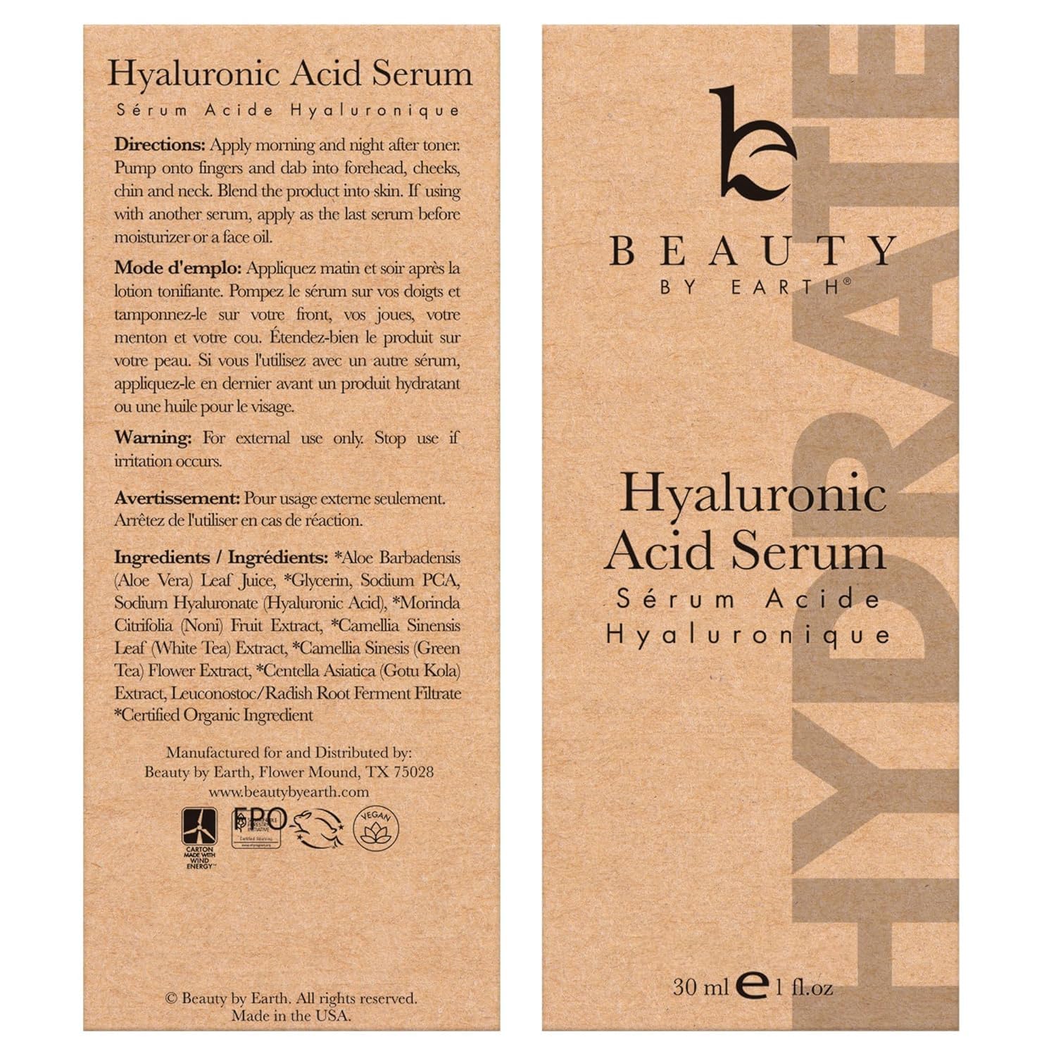 Hyaluronic Acid Serum for Face - USA Made with Natural & Organic Ingredients, Hydrating Anti Aging Face Serum, Softens and Smoothes Dry & Sensitive Skin, Fragrance Free Day & Night Facial Serum