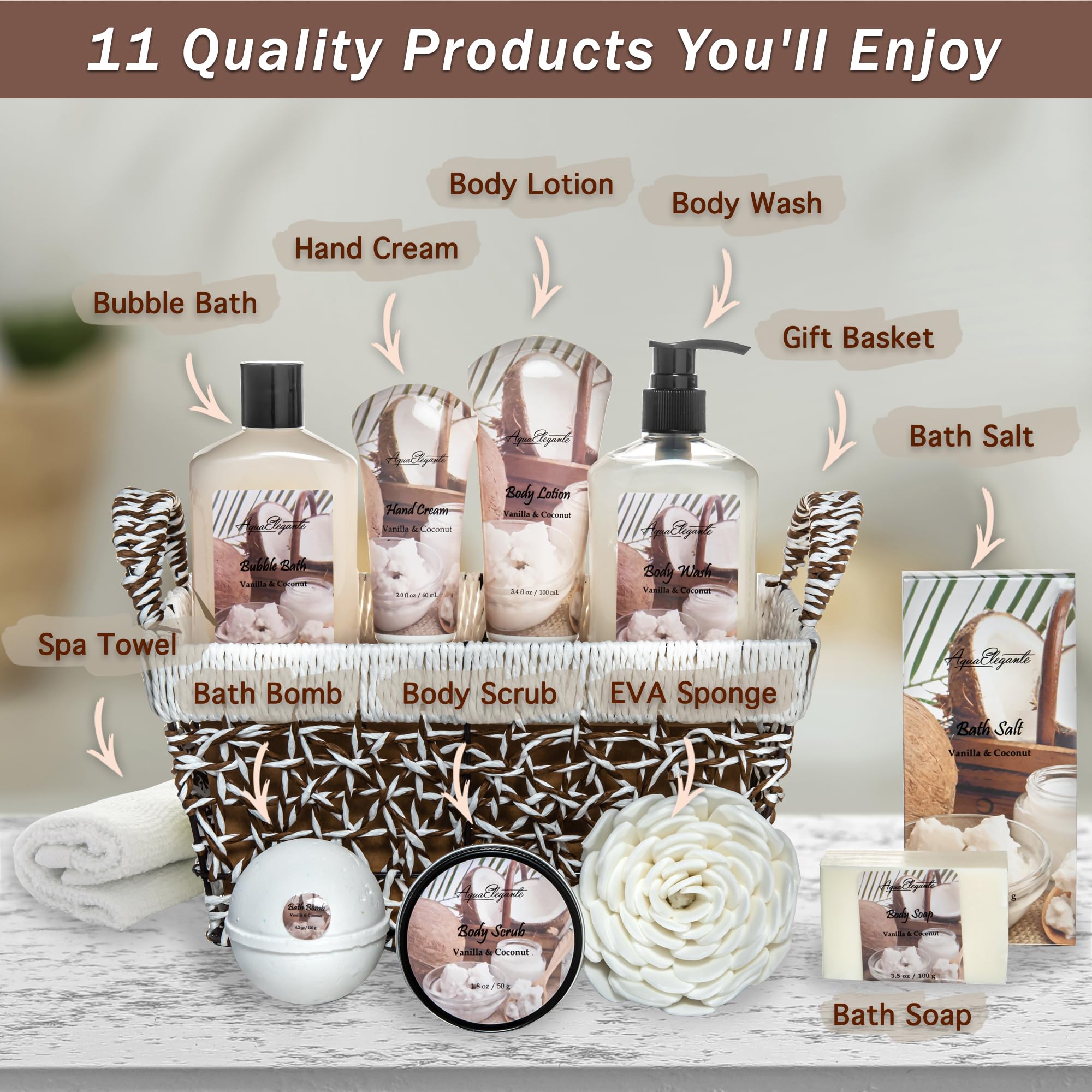 Bath Baskets For Women - Deluxe Bath Spa Kit Includes Body Wash, Bubble Bath, Lotion, Bath Salts, Body Scrub, Body Spray, Shower Puff, Bathbombs, Soap and Towel
