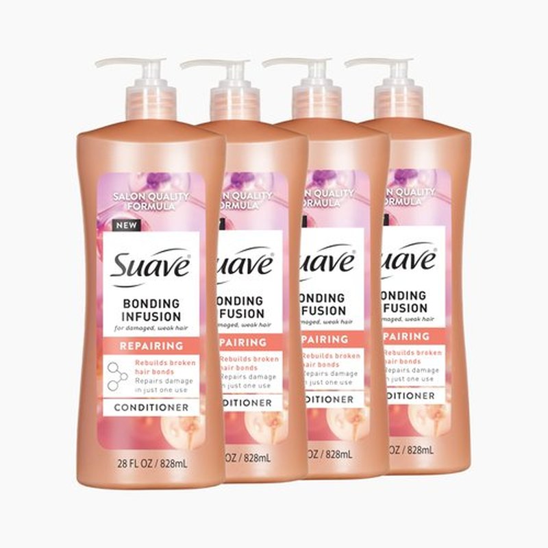 Suave Bonding Infusion Repairing Conditioner, Infused with Bonding Complex, Restorative for Weak or Damaged Hair, 28oz Pump, 4 Pack