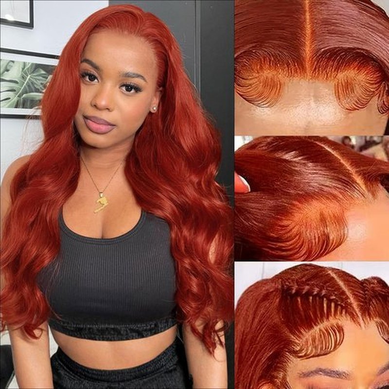 DliliBoon 9X6 Reddish Brown Human Hair Lace Front Wig for Black Women Pre Cut Reddish Brown Lace Front Wigs Human Hair 9x6 Body Wave Lace Frontal Auburn Colored Wig 180% Density (22inch)
