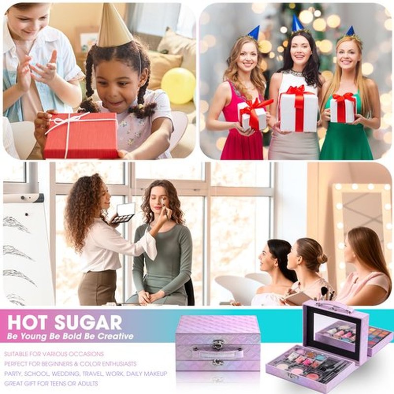 Hot Sugar Makeup Kit for Girls 13-15, Birthday Christmas Makeup Gift Set for Teens 16-18, All in One Beginner Makeup Kit for Women Full Kit (Purple Diamond)
