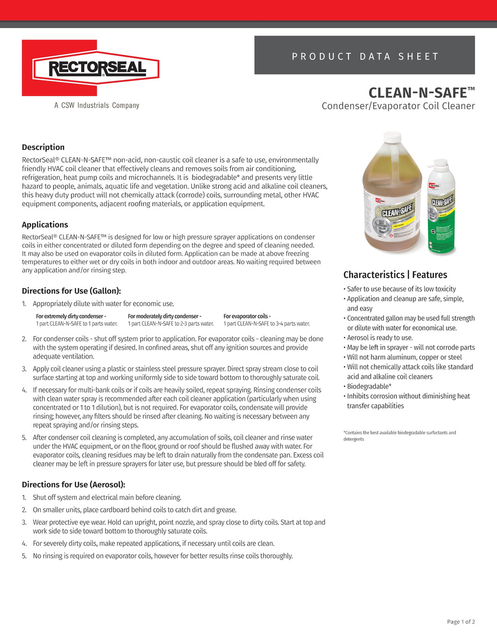 Rectorseal Clean-N-Safe 83780 Coil Cleaner, Non- Acid Deep Cleaning Foam, Easy Application for HVAC Cleaning and Corrosion Protection, Aerosol Spray, HVAC, 20 oz.