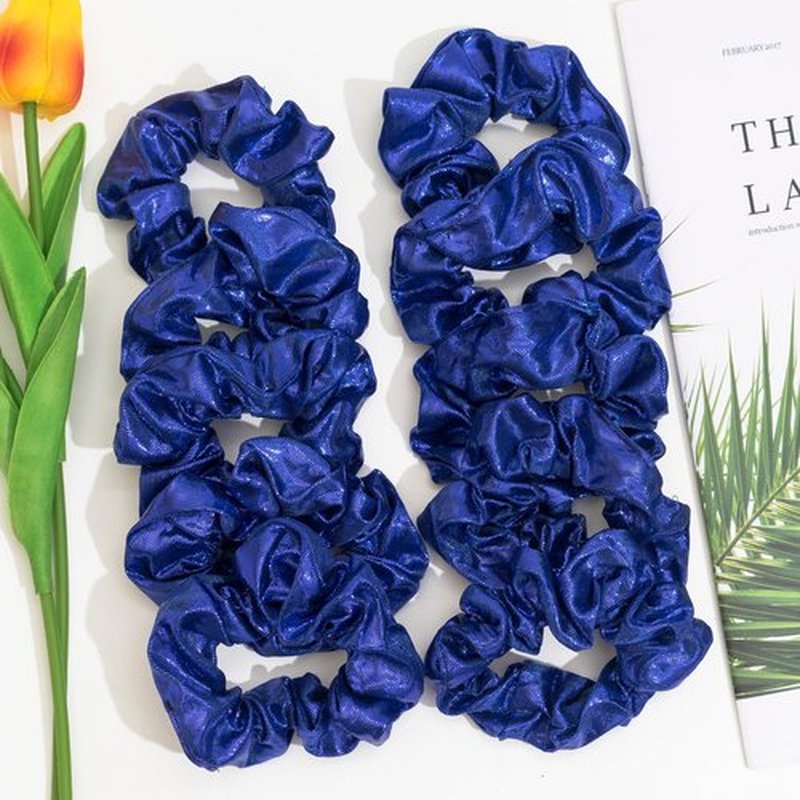 24 PCS Shiny Metallic Hair Scrunchies Bulk, Cheer Scrunchies Hair Accessories Cheerleading Hair Ties Elastics for Women Cheerleading Teams (Blue)