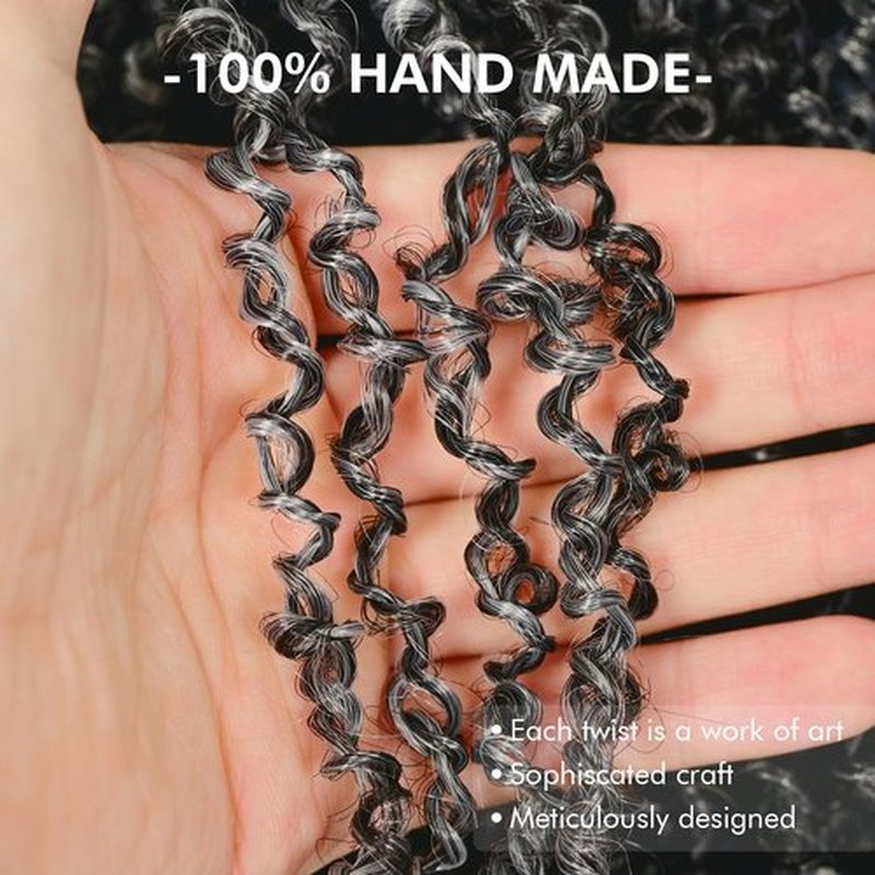 Pelokaa Yanky Twist Crochet Hair - 10 Inch 8 Packs (240 Strands) Gray Micro Salt and Pepper Braids Fluffy Spring Passion Micro Mini Twist, Pre-Looped Short Curly Crochet Hair (10 Inch, F1B/Gray-8P)