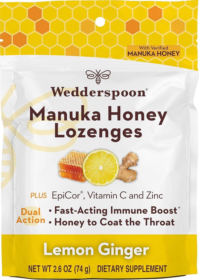 Wedderspoon Manuka Honey Lozenges - Lemon Ginger Flavor, 2.6 Oz | Boost Immunity Fast