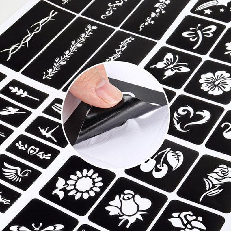 12 Temporary Tattoo Stencils,142 PCS Henna Stencils Reusable Tattoo Stencils for Face Body Art Painting for Women Men Adults Kids