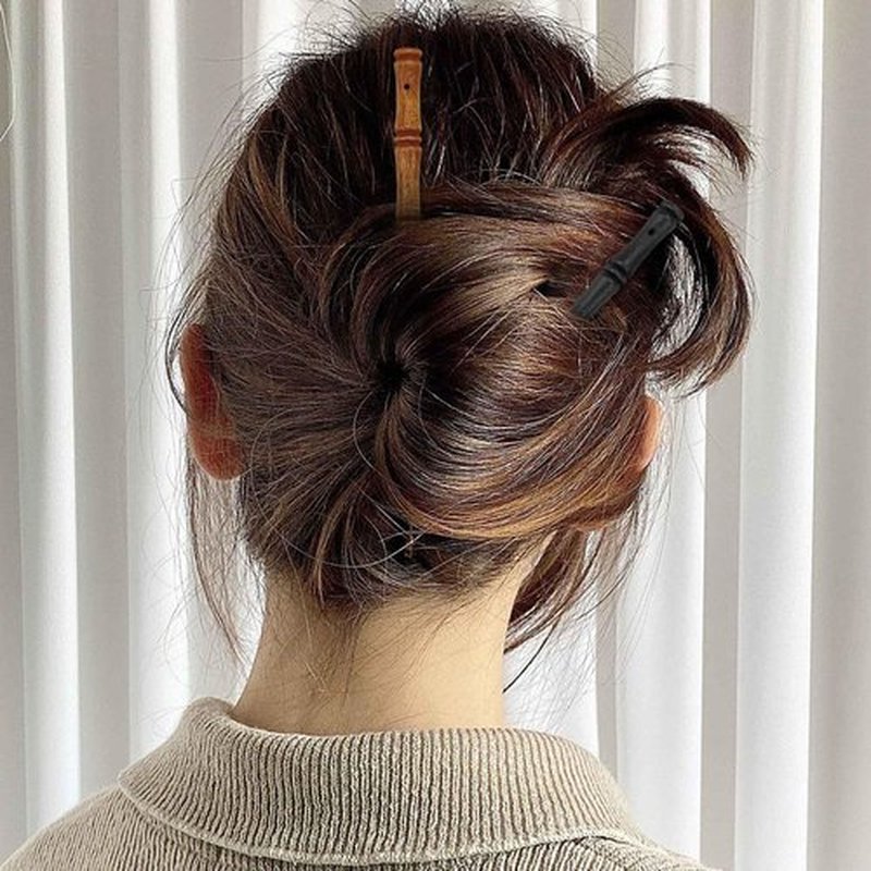 20Pcs Vintage Wood Hair Sticks with Hole Bamboo Shape Hair Chopsticks Japanese Chinese Hairpin Decorative Retro Hair Forks Hanfu Pins Bun Holders for Long Hair Women