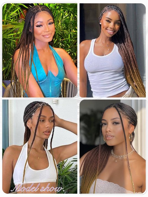 HANNE Full Lace Braided Wigs for Black Women Knotless Braided Wigs with Baby Hair 100% Handmade HD Lace Synthetic Box Braid Wig