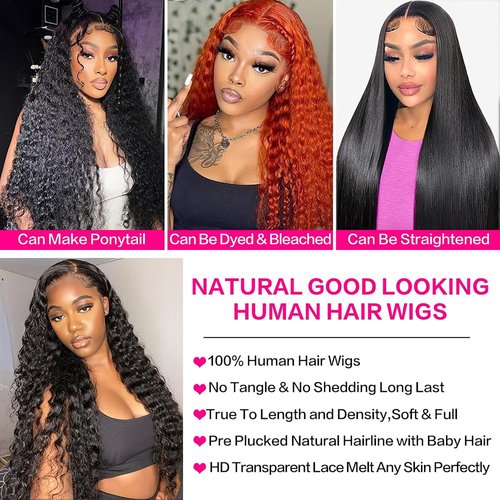GYAJEP 13x6 Lace Front Wigs Human Hair 200 Density Water Wave Human Hair Wig Pre Plucked Curly Wig for Black Women Natural Color 18 Inch