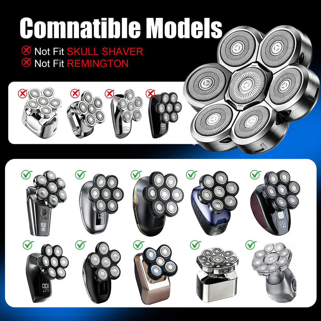 7 Head Shaver Replacement Heads for Bald Men For Freebird,