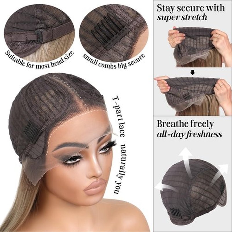 ENCOUNTERU Ombre Blonde Lace Front Wig for Women Synthetic Lace Straight Wigs PrePlucked Ready to Wear Glueless Wig 13X5X1 Lace Wig Dirty Blonde 26inch