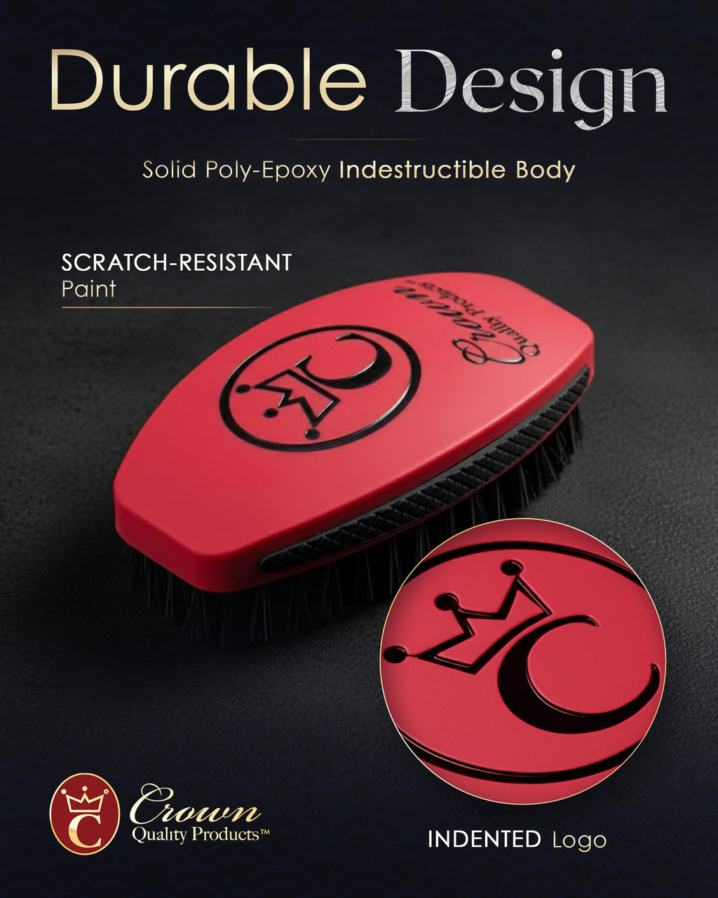 Crown Quality Products 360 Sport Wave Caesar 2.0 Boar Bristle Hairbrush, Soft, Red Velvet - Non-Slip Grip, Waterproof Design - The Ultimate 360 Wave Brush