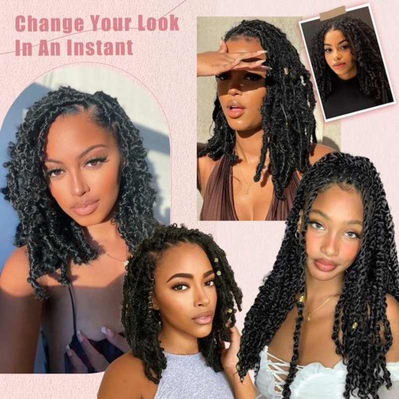 8 Packs Springy Afro Twist Hair Pre-Separated 16 inch Afro Twist Hair Marley Twist Braiding Hair Soft Locs Crochet Twist Hair Extensions For Women (1B#, 16 inch (Pack of 8))