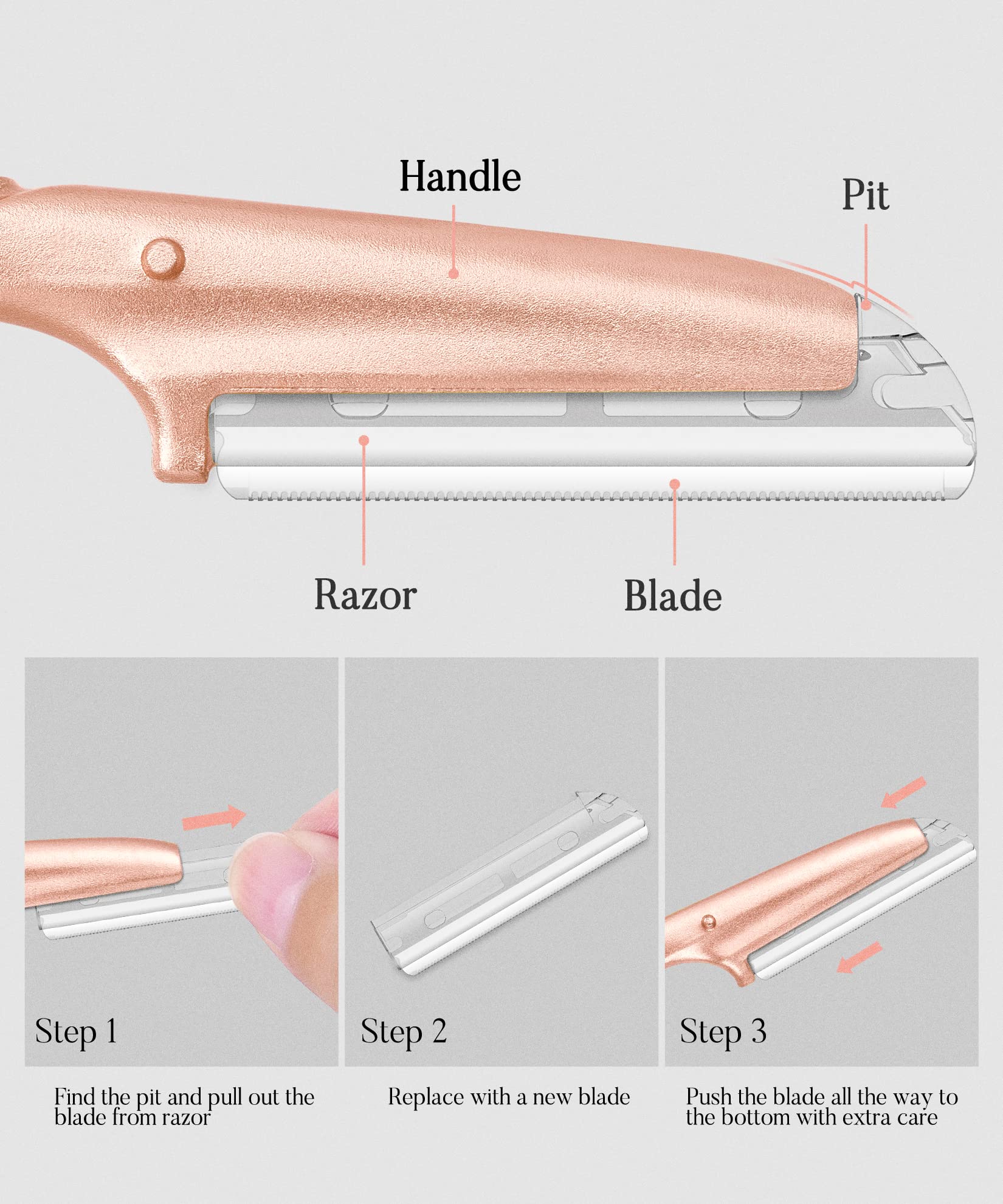 ennva Eyebrow Razor for Women-Eyebrow Trimmer Dermaplaning Tool-Ergonomic Eyebrow Shaper & Facial Razor for Peach Fuzz-Exfoliating Face Razor for Eyebrows-Eye Brow Shaver Razors w/7 Blades- Rose Gold