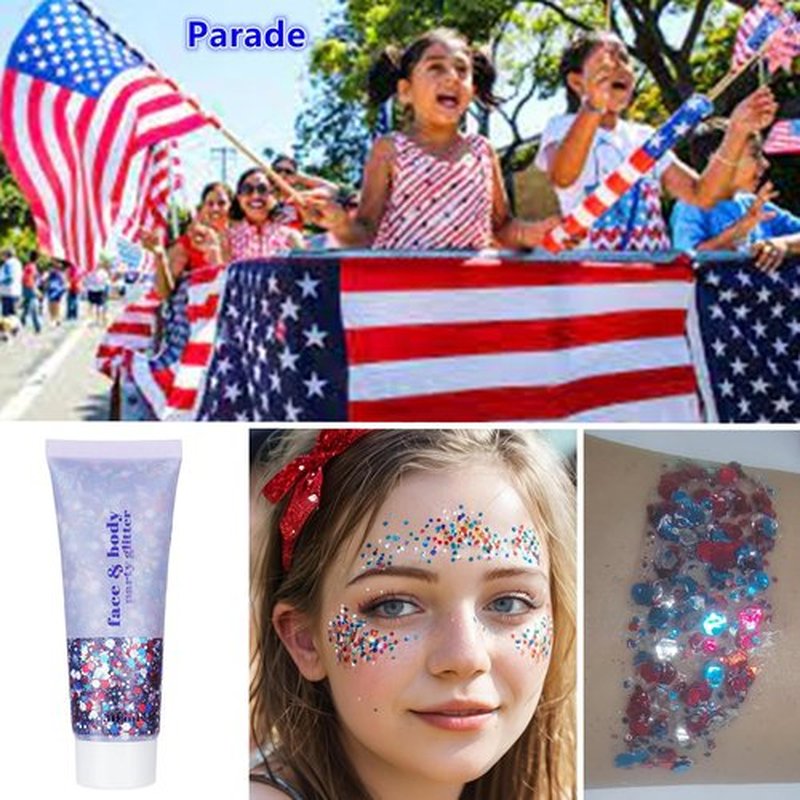 Go Ho 4th of July Outfits for Women,Red White and Blue Face Body Glitter,9PC Necklaces,3PC Star Glasses and 6PC Patriotic Bracelets,4th of July Accessories,Fourth of July Decorations Favors Set