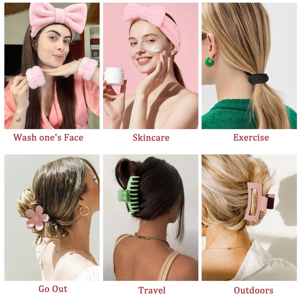 Xiuying Feng 16 Pcs Skincare Headband Set, Face Washing Headband with Wristbands, Hair Claw Clips & Hair Ties, Spa Headbands for Women Girls, Perfect for Facial, Makeup, Shower, Gift Ready Box