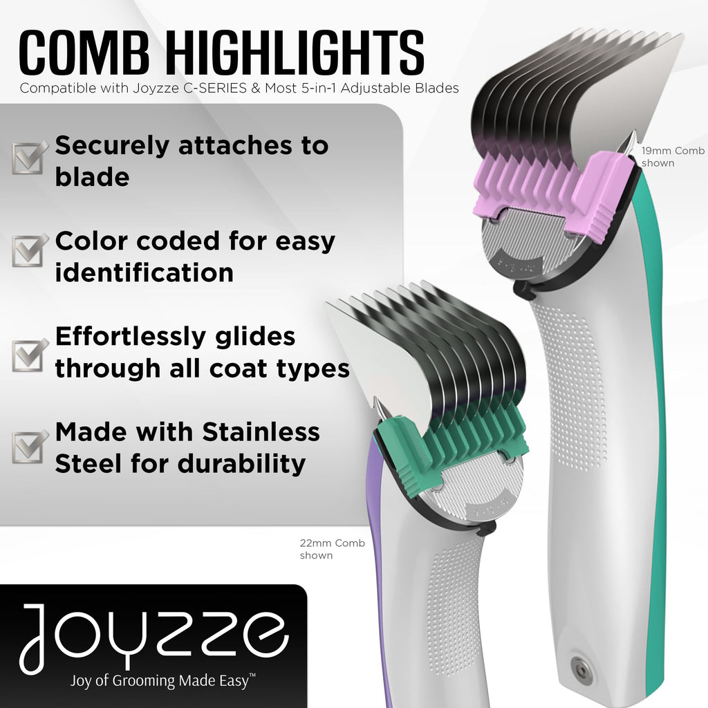 JOYZZE Pet Clipper Comb Set – Stainless Steel Attachments for 5-in-1 Detachable Blades – Guide Combs for Dog & Cat Grooming – Not for A5 Style Clippers