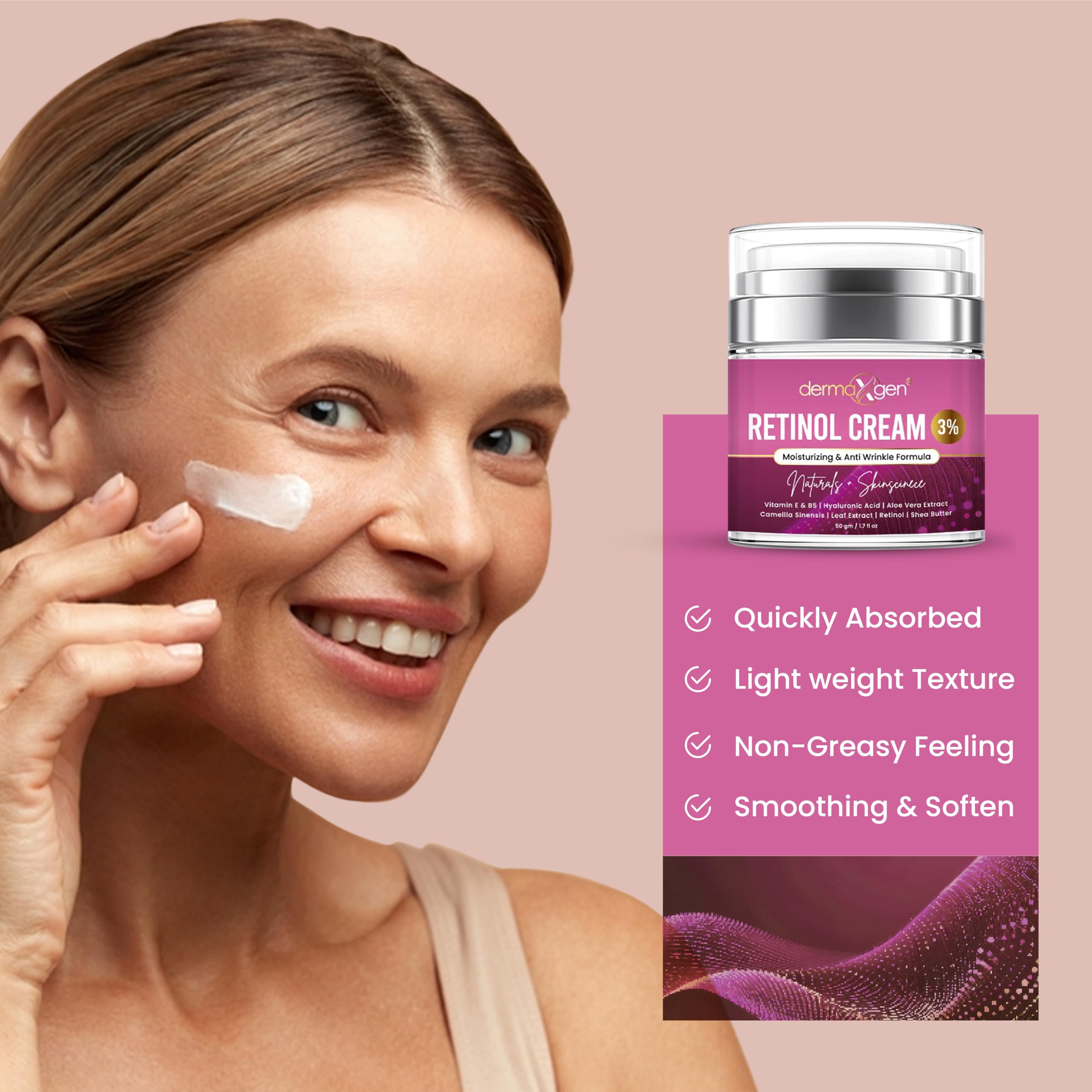 Dermaxgen Retinol Cream – 3% (Percent) Retinol Cream for Face with Hyaluronic Acid – Anti-Aging Face Cream for Fine Lines and Wrinkles – Hydrating Face Moisturizer with Shea Butter, Aloe Vera