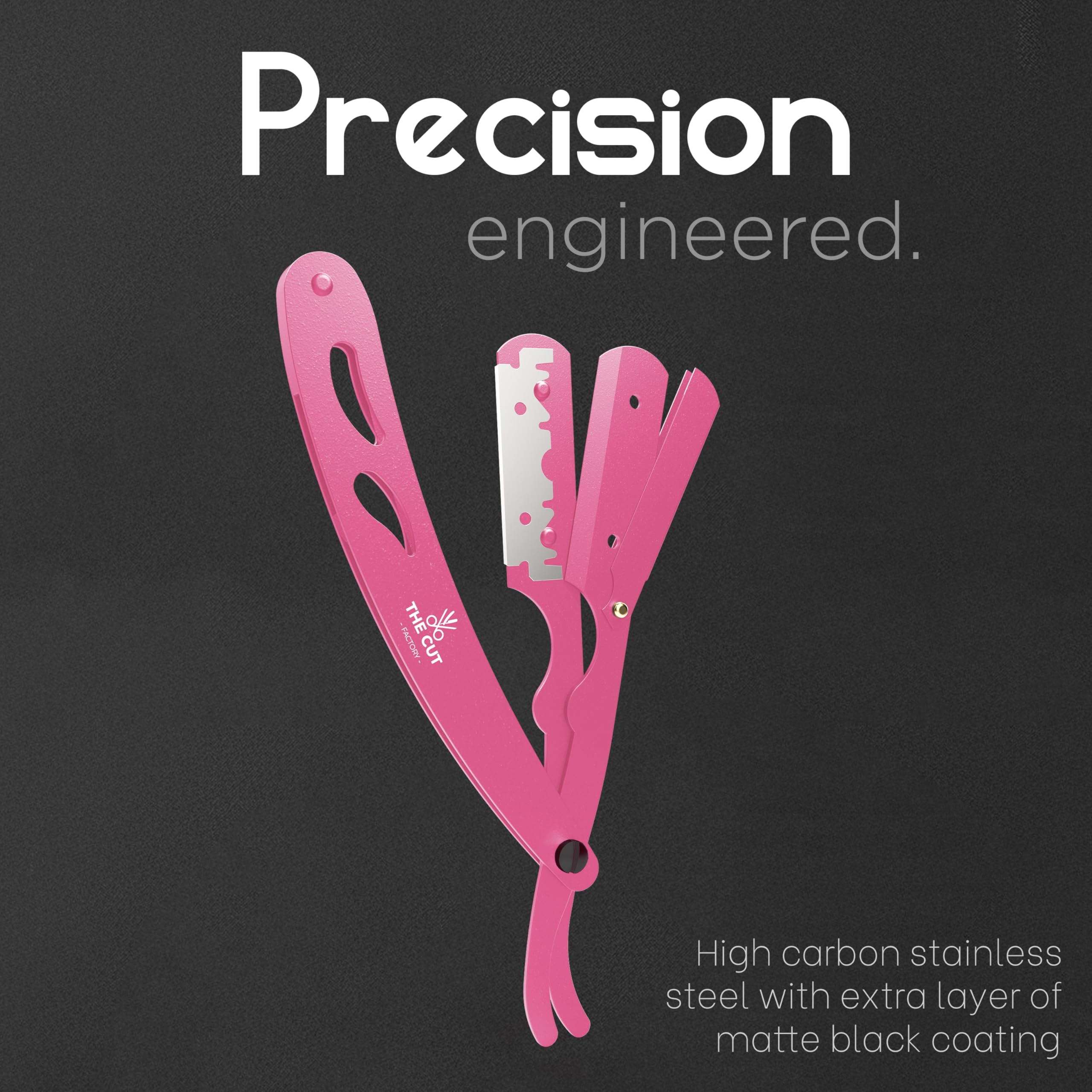 The Cut- Factory- Straight Razor with 20 Pack Platinum Treat Single Blade Razors for Men- Professional Barber Straight Edge Razor for Close Shaving 100 Percent Stainless Steel, Pink