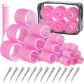 IKOCO Hair Rollers Set, 4 Sizes with 12 Clips and Comb - Self Grip Curlers for Long/Short Hair, Thermal Safe Rollers for Salon-Worthy Styling Pink