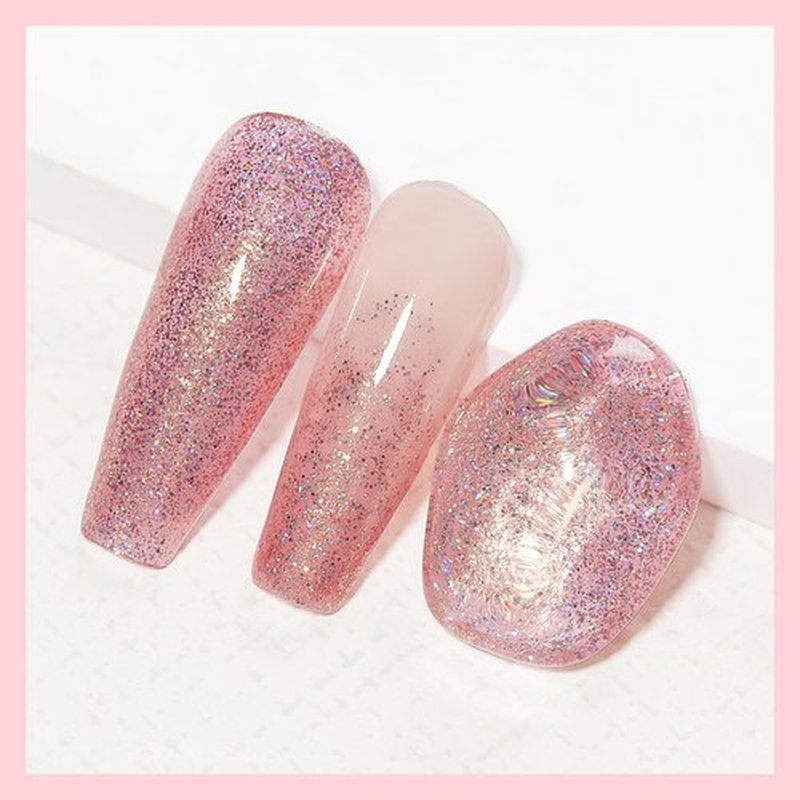 MIZHSE Quick Dry Nail Polish, Glitter Pink Nail Polish Non Gel Air Drying Fast, 15 ml Regular Sparkle Shimmery Oil-based Glitter Nail Lacquer Full Coverage Nail Art Manicure DIY Home