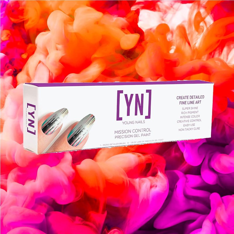 Young Nails Mission Control Gel Kit - Precision Nail Art Paint with 12 Colors & LED Curing Light