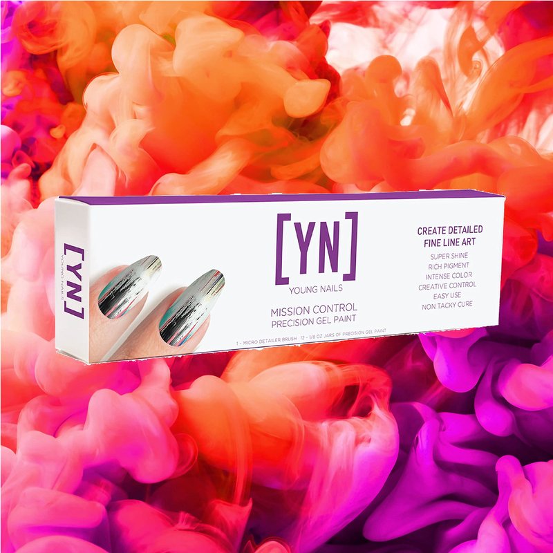 Young Nails Mission Control Precision Gel Kit. Gel Paint for Nail Art, Cure with LED Light. Brush & 12 Assorted Colors for Natural & Artificial Nails