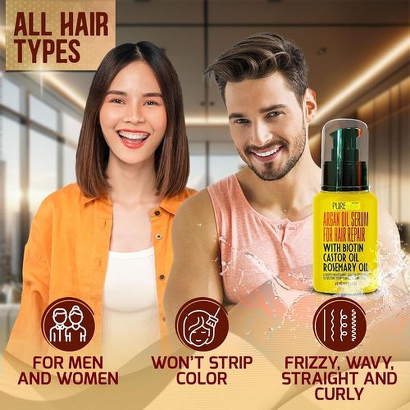 Skiennix Moroccan Argan Oil Hair Serum - Hydrating Anti-Frizz Treatment with Heat Protection | For Curly & Straight Hair