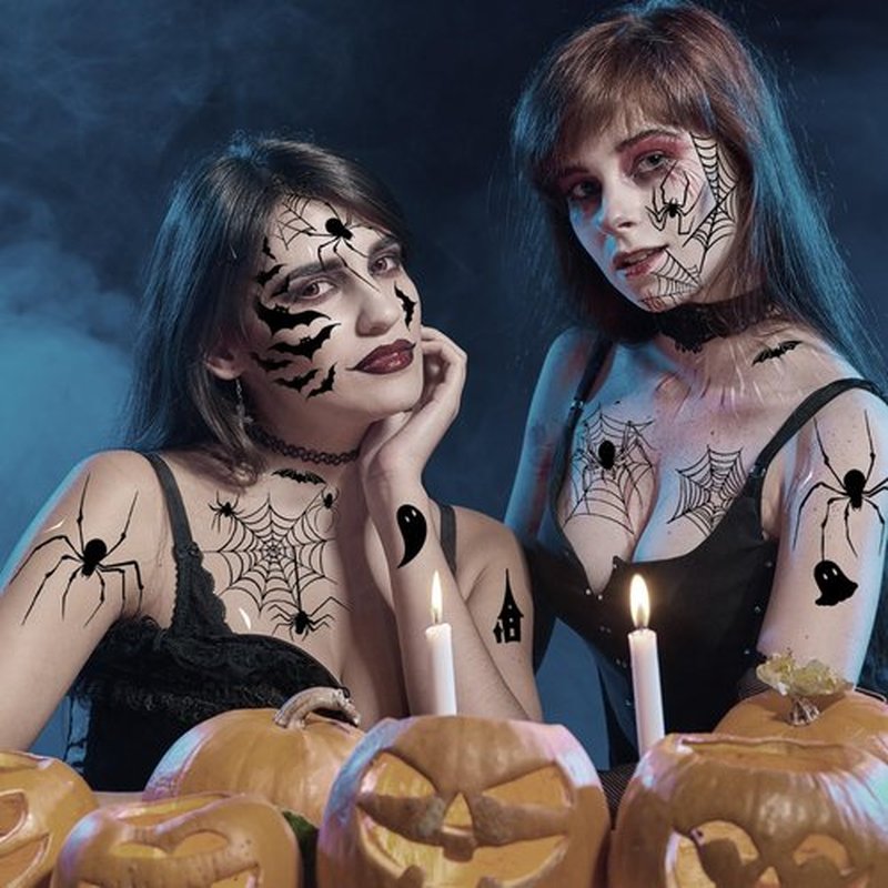 Hotoyannia 22 Sheets 110 PCS Halloween Face Temporary Tattoos Stickers, Halloween Face Fake Tattoos Spider Web Bat Eyeliner Eye Shadow Tattoos Halloween Makeup Kit For Women Girls Masquerade Party