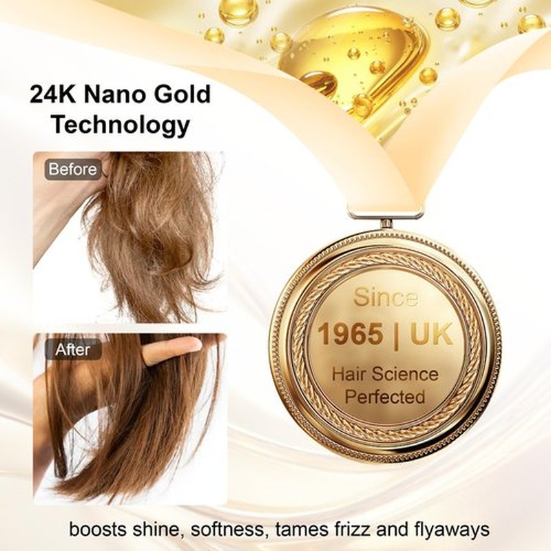 Oumigiz 24K Gold Hair Oil Made in the UK – Repair & Shine Serum with Coconut, Argan & Olive Oils – Vegan Heat Protectant, Frizz Control for Dry, Damaged Hair (2.02 Fl Oz (Pack of 1))