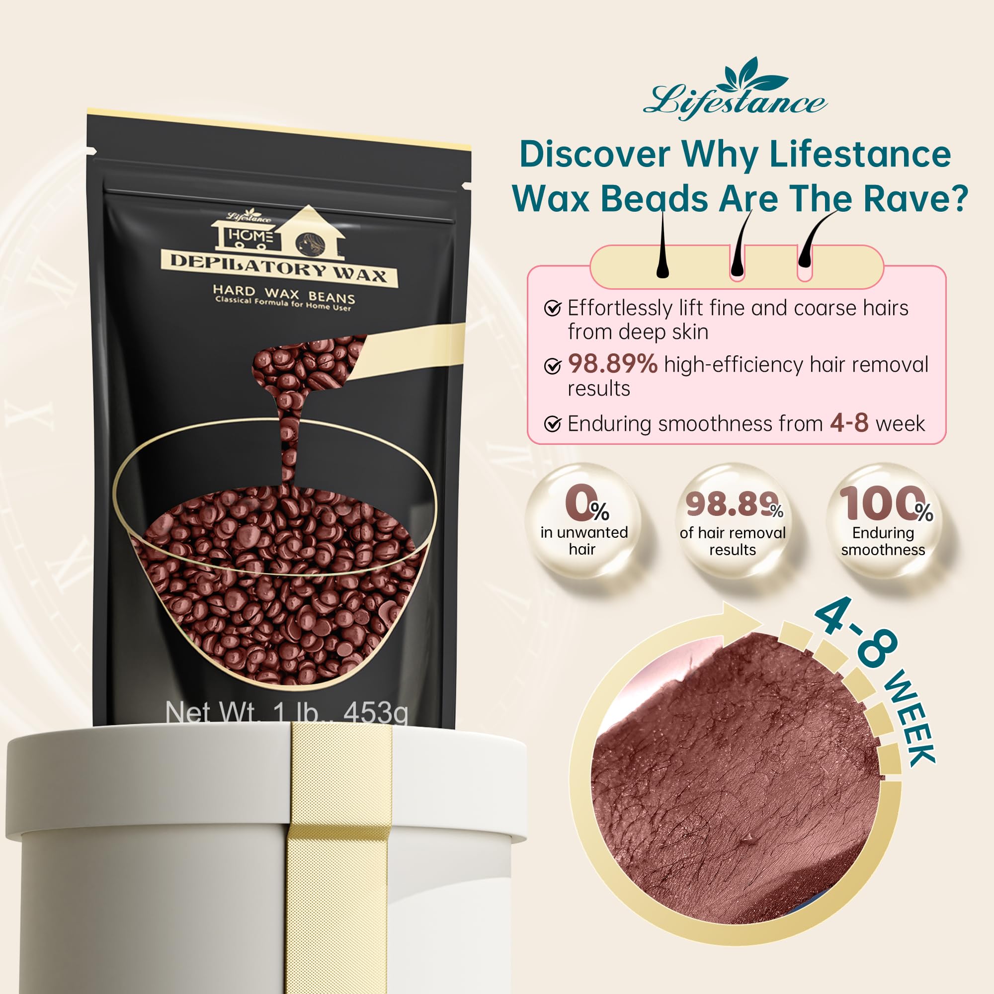 Lifestance Coffee Waxing Beads, 1LB Coarse Hair Removal Wax Beans for Face, Eyebrow, Brazilian Bikini, Sensitive Skin at Home for Women and Men