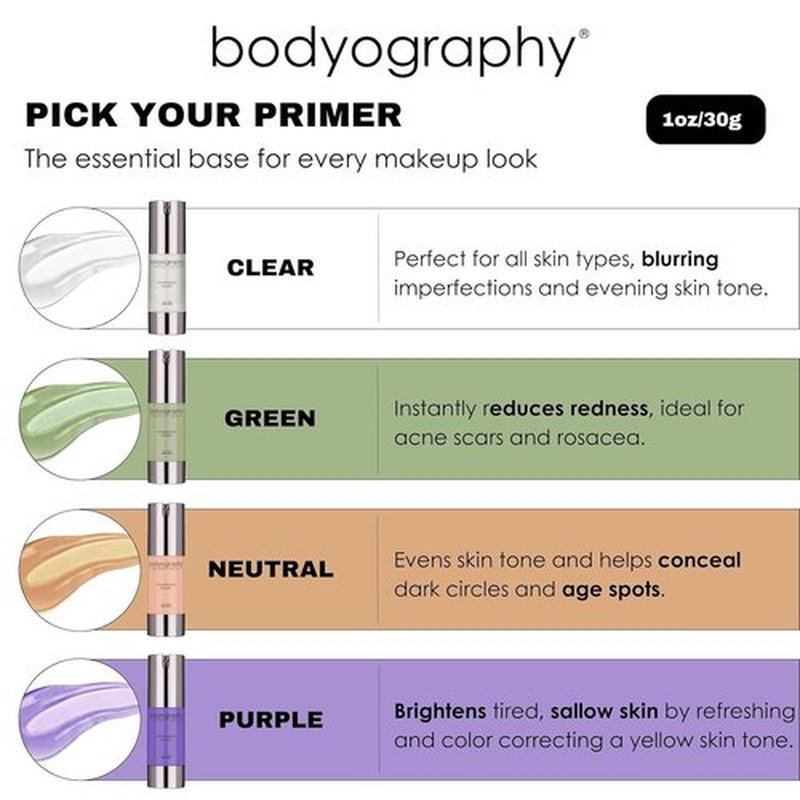 BODYOGRAPHY Foundation Primer - Flawless Anti-Aging Makeup with Vitamin E & Jojoba Oil | Gluten-Free, 1 oz.