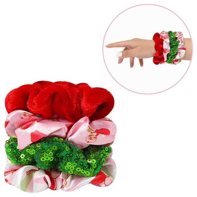 LUV HER Strawberry Shortcake Hair Accessory Set – 5 Pieces: 1 Detangling 9-inch Hairbrush & 4 Scrunchies, Elastic Hair Ties, Ages 3+