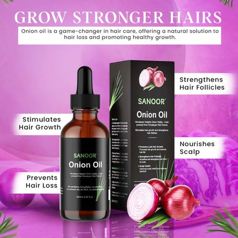 SANOOR Himalayan Red Onions Oil | 100% Pure (2.02oz)| Cold-pressed, stimulates hair growth, strengthens follicles, and treats infections for healthier hair | 60ml