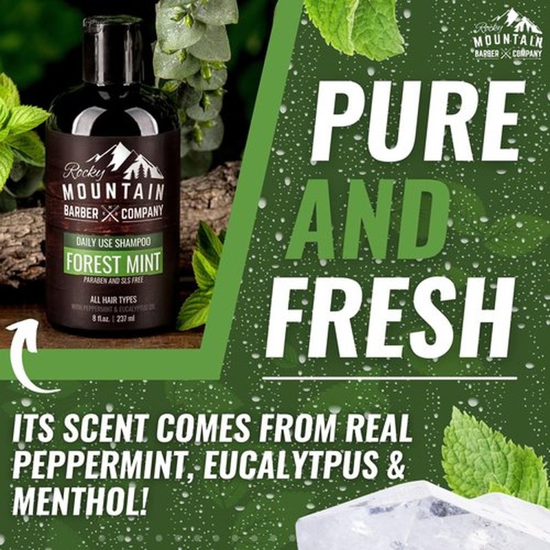 Rocky Mountain Barber Company Men's Shampoo - Tea Tree Oil, Peppermint & Eucalyptus for All Hair Types