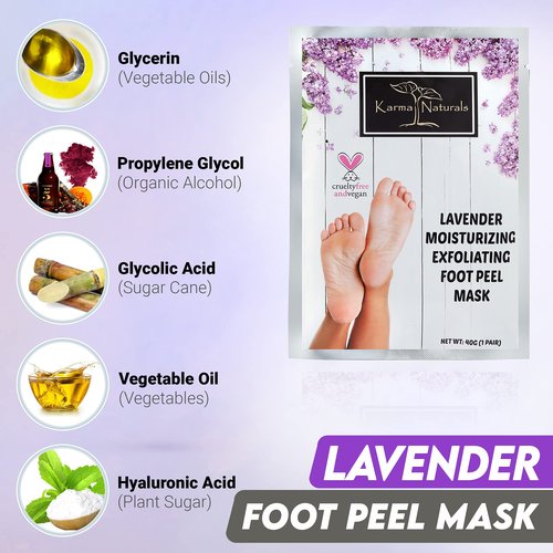 Foot Peel Mask Lavender Moisturizing Exfoliating Foot Masks - Karma Organic Feet Peeling Masks for Dry ed Feet, Remove Dead Skin & Calluses - Removes & Repairs Rough Heels, Dry Toe Skin (Pack of 2)